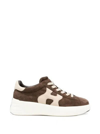 Hogan Logo-patch Platform Sneakers In Brown