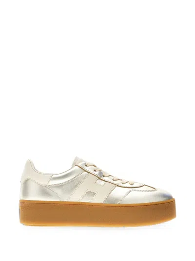 Hogan Logo-patch Platform Sneakers In Gold