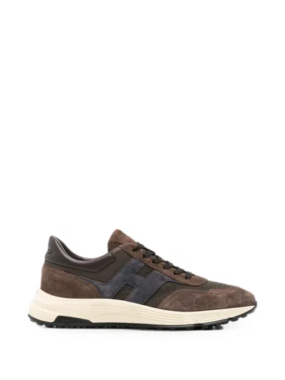 Hogan Hyperlight Leather Sneakers Round Toe Rubber Sole In Black
