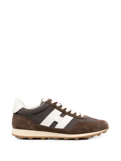 Hogan Suede-mesh Athletic Sneakers In Brown