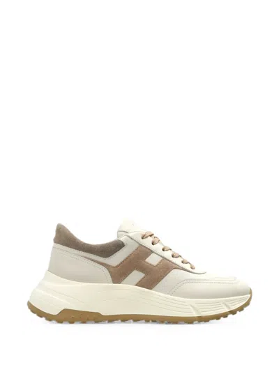 Hogan Ivory Leather Sneakers With Logo Accent And Raised Sole In Neutral