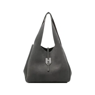 Hogan Logo-plaque Suede Tote Bag In Grey