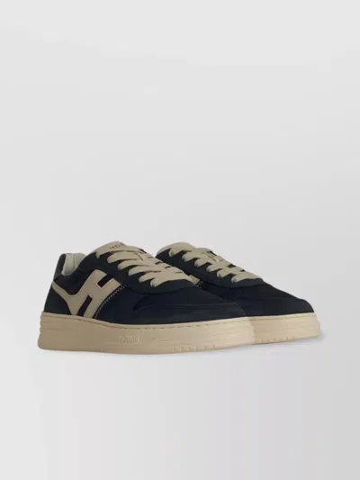 Hogan Low-top Leather Sneakers Contrasting Sole In Black