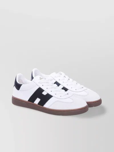 Hogan Low Top Leather Sneakers With Contrast Heel Tab In White
