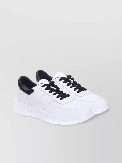 Hogan Low Top Leather Sneakers With Contrast Heel Tab In White