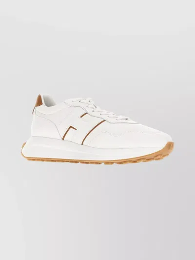 Hogan Low-top Leather Sneakers With Contrast Heel Tab In White
