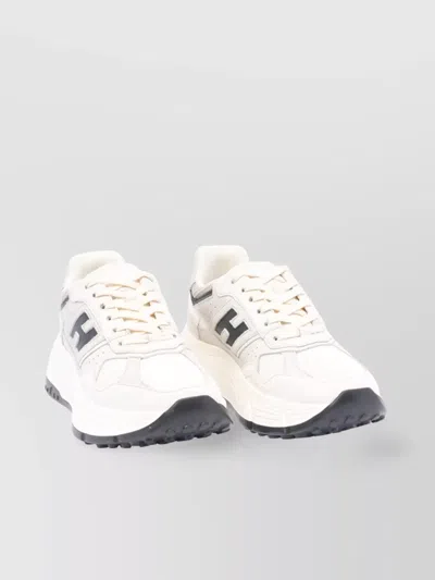 Hogan Low Top Leather Sneakers With Mesh Panels In White