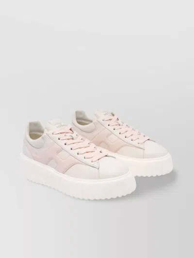 Hogan Low Top Leather Sneakers With Platform Sole In White