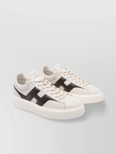 Hogan Low Top Leather Sneakers With Platform Sole In Neutral