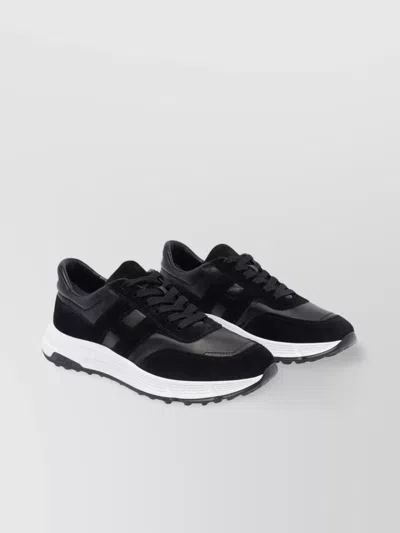 Hogan Low Top Sneakers With Leather And Suede Panels In Black