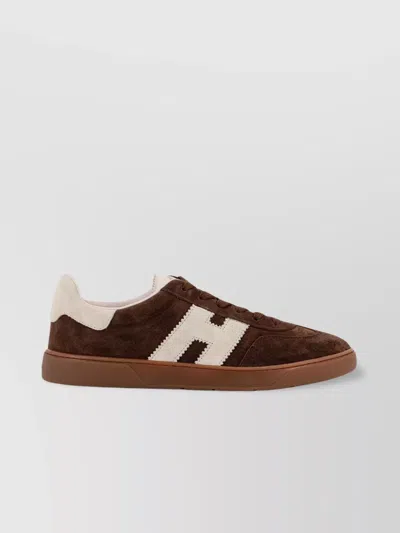 Hogan Low-top Sneakers With Suede Finish And Contrast Panel In Brown