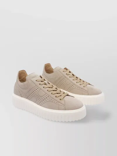 Hogan Low Top Suede Sneakers H-stripes In Brown