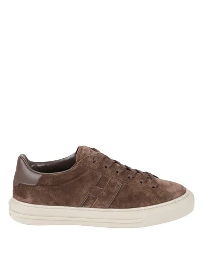 Hogan Low-top Suede Sneakers With Contrast Leather Tab In Brown