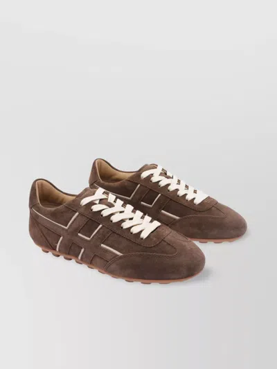 Hogan Low Top Suede Sneakers With Contrast Stitching
