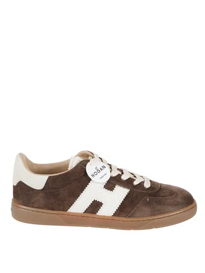 Hogan Low-top Suede Sneakers With Contrasting Stripe In Brown