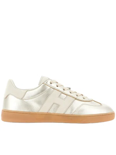 Hogan Low-top Leather Sneakers With Metallic Sheen And Logo Detail In White