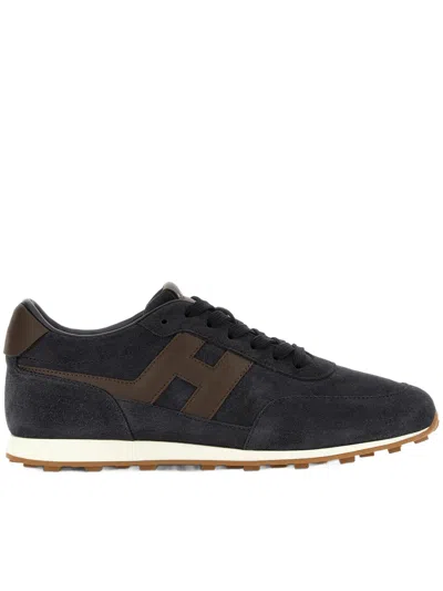 Hogan Low-top Sneakers With Dark Suede Upper In Black