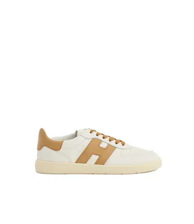 Hogan Low-top Sneakers With Tan Accents And Perforated Design In White