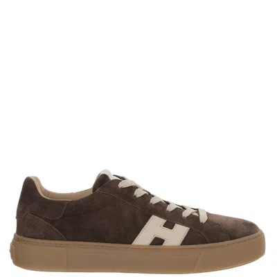 Hogan Low-top Suede Sneakers With Logo Detail And Chunky Sole In Brown
