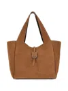 Hogan Rectangular Suede Tote Bag Top Handle Buckle In Brown