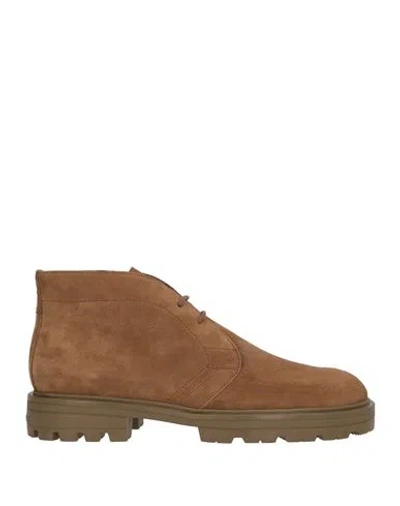 Hogan Man Ankle Boots Camel Size 9.5 Leather In Beige
