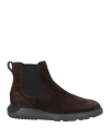 Hogan Man Ankle Boots Dark Brown Size 11.5 Leather, Textile Fibers In Brown