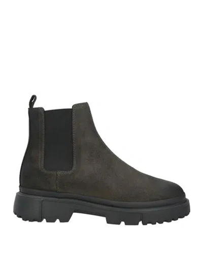 HOGAN HOGAN MAN ANKLE BOOTS GREY SIZE 8.5 LEATHER