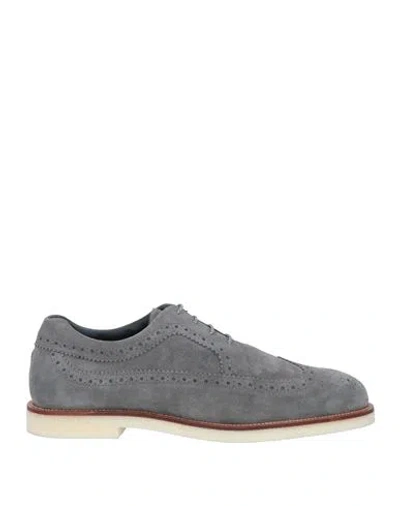 Hogan Man Lace-up Shoes Lead Size 11 Soft Leather In Grey