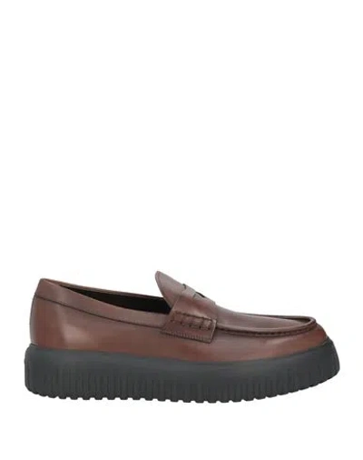 Hogan Man Loafers Cocoa Size 6.5 Leather In Brown