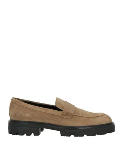 Hogan Man Loafers Khaki Size 10.5 Leather In Brown