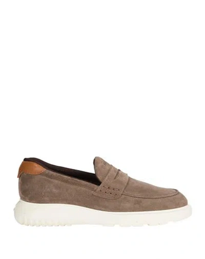 Hogan Man Loafers Taupe Size 6.5 Leather In Brown