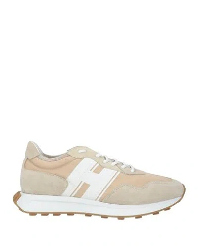 Hogan Man Sneakers Beige Size 8.5 Leather, Textile Fibers In Sand