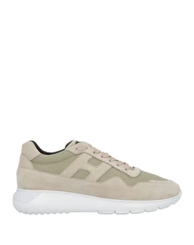 Hogan Man Sneakers Beige Size 7 Leather, Textile Fibers In Beige