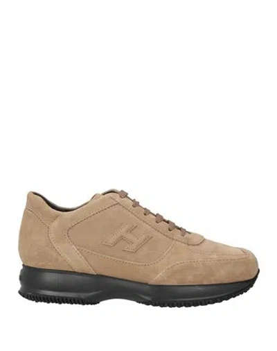 HOGAN HOGAN MAN SNEAKERS BEIGE SIZE 9 LEATHER, TEXTILE FIBERS