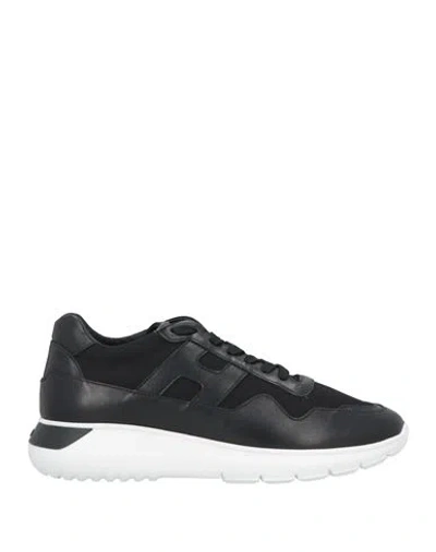 Hogan Man Sneakers Black Size 9 Soft Leather, Textile Fibers In Black