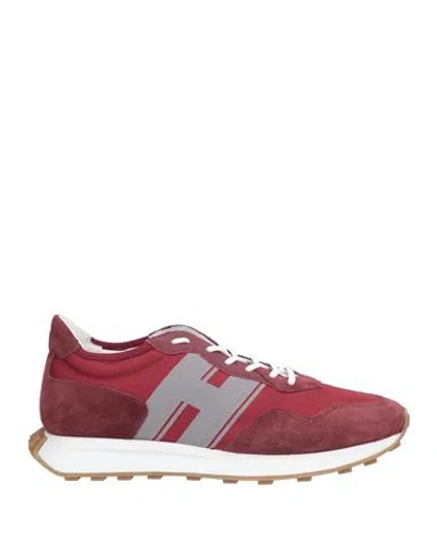 Hogan Man Sneakers Brick Size 9 Leather, Textile Fibers In Red