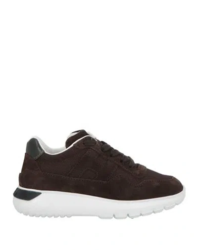 Hogan Man Sneakers Brown Size 3y Leather, Textile Fibers