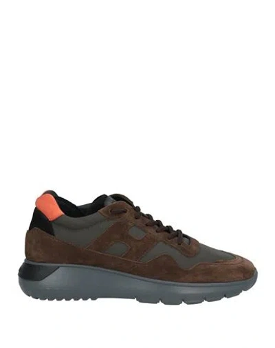 Hogan Man Sneakers Brown Size 7.5 Leather, Textile Fibers