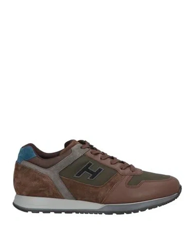 Hogan Man Sneakers Brown Size 7.5 Leather, Textile Fibers