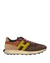 Hogan Man Sneakers Brown Size 9 Leather, Textile Fibers In Brown