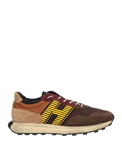 Hogan Man Sneakers Brown Size 9 Leather, Textile Fibers