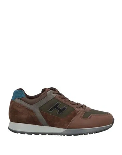 Hogan Man Sneakers Brown Size 9 Leather, Textile Fibers
