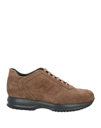 HOGAN HOGAN MAN SNEAKERS BROWN SIZE 9 LEATHER, TEXTILE FIBERS