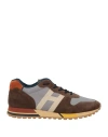 Hogan Man Sneakers Brown Size 9 Leather, Textile Fibers In Brown