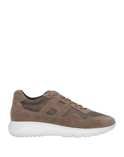 Hogan Man Sneakers Brown Size 9 Soft Leather, Textile Fibers