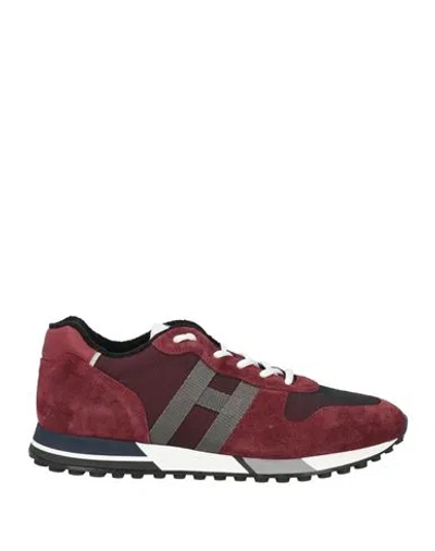 Hogan Man Sneakers Burgundy Size 8.5 Soft Leather, Textile Fibers In Red