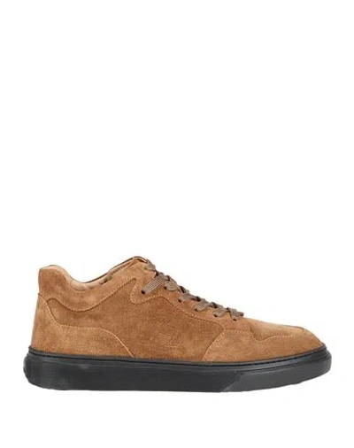 Hogan Man Sneakers Camel Size 8 Leather In Beige