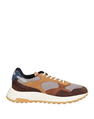 Hogan Man Sneakers Camel Size 9 Leather, Textile Fibers In Beige