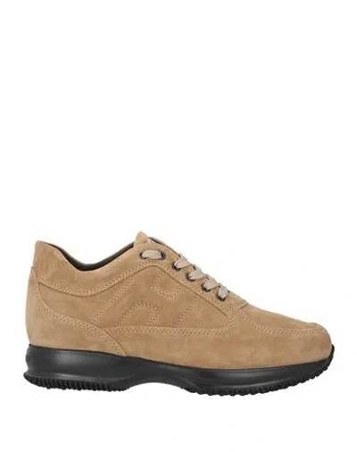 Hogan Man Sneakers Camel Size 9 Soft Leather In Beige