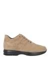 Hogan Man Sneakers Camel Size 9 Soft Leather In Beige